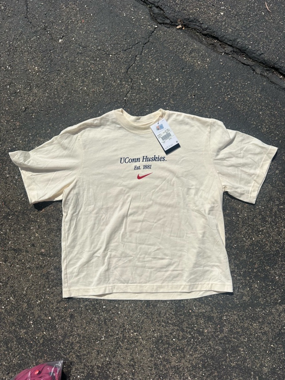 Nike Cream UConn Huskies Tee with Red Swoosh
